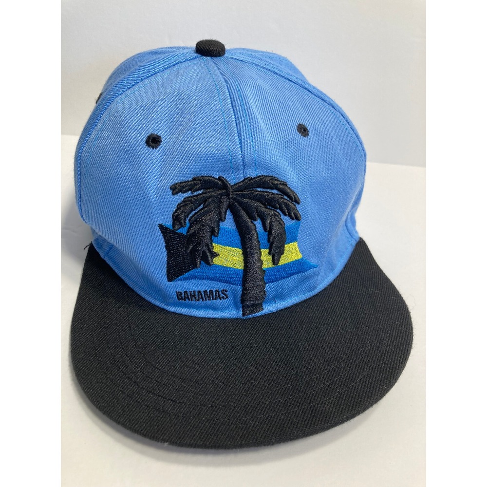 Bahamas Hat Cap Blue Snapback Vacation Flag Palm Tree Adjustable Twill